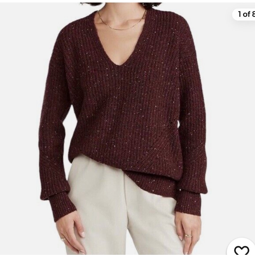 Rag & Bone Eco Donegal V Neck Sweater in Burgundy Wool Blend Slouchy size XS